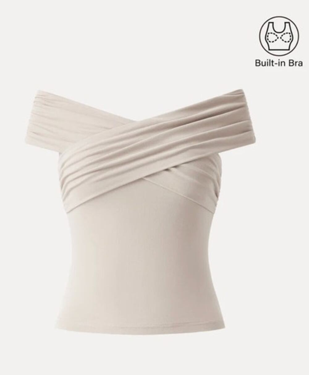 OGL Top Size S NEW Criss Cross Off Shoulder New Airy Brami EcoSkinKiss Fog Cream